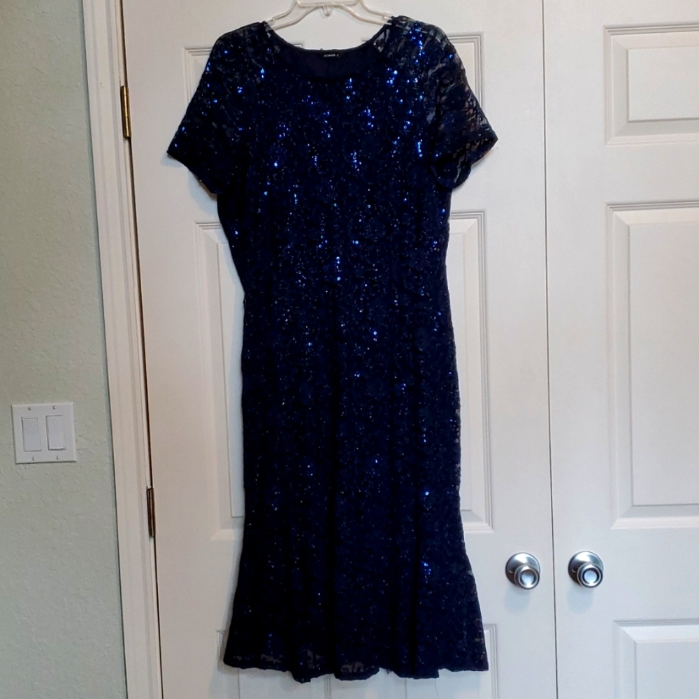 Navy lace and sequined fit and flare dress size 16
